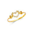 14K Yellow Gold Open Heart Ring with Side Heart Accents on White Background