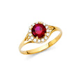 14K Yellow Gold Oval Red Center Stone Halo Ring on White Background