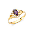 14K Yellow Gold Oval Purple Center Stone Halo Ring on White Background