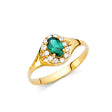 14K Yellow Gold Oval Green Center Stone Halo Ring on White Background