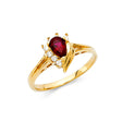 14K Yellow Gold Heart-Shaped Red Center Stone Diamond-Cut Halo Ring on White Background