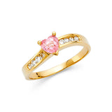 14K Yellow Gold Pear-Shaped Pink Center Stone Accent Ring on White Background