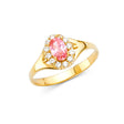 14K Yellow Gold Oval Pink Center Stone Split-Shank Halo Ring on White Background