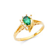 14K Yellow Gold Heart-Shaped Green Center Stone Bypass Ring on White Background