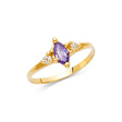 14K Yellow Gold Marquise-Cut Purple Center Stone Accent Ring on White Background