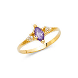 14K Yellow Gold Marquise-Cut Purple Center Stone Accent Ring on White Background