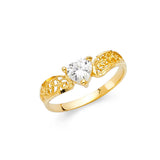 14K Yellow Gold Round Solitaire Scrollwork Ring on White Background