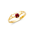 14K Yellow Gold Petite Round Red Center Stone Heart Ring on White Background