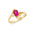 14K Yellow Gold Marquise-Cut Red Center Stone Bypass Ring on White Background