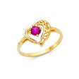 14K Yellow Gold Pink Heart Openwork Ring on White Background