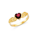 14K Yellow Gold Red Heart Beaded Ring on White Background