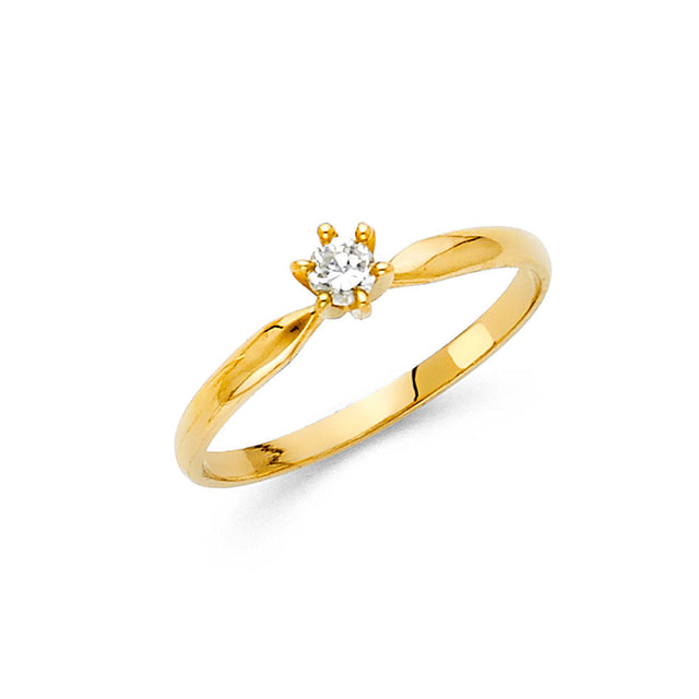 14K Yellow Gold Petite Round Solitaire Ring on White Background