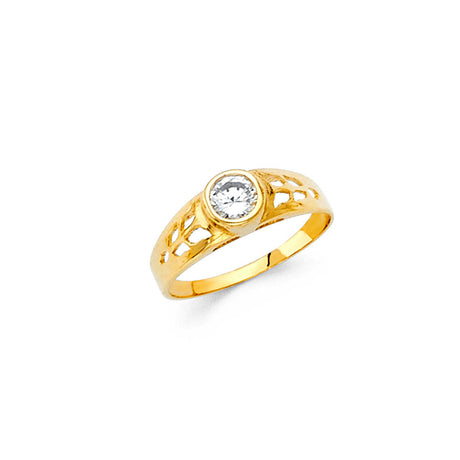 14K Yellow Gold Baby Birthstone Bezel Signet Ring on White Background