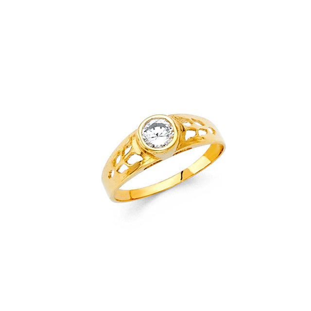 14K Yellow Gold Baby Birthstone Bezel Signet Ring on White Background