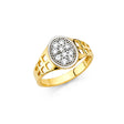 14K Yellow Gold Children's Pave Oval Signet Ring on White Background