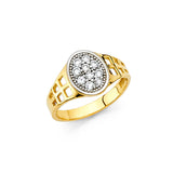 14K Yellow Gold Children's Pave Oval Signet Ring on White Background
