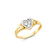 14K Yellow Gold Baby Pave Heart Ring on White Background