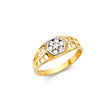 14K Yellow Gold Children's Pave Hex Signet Ring on White Background