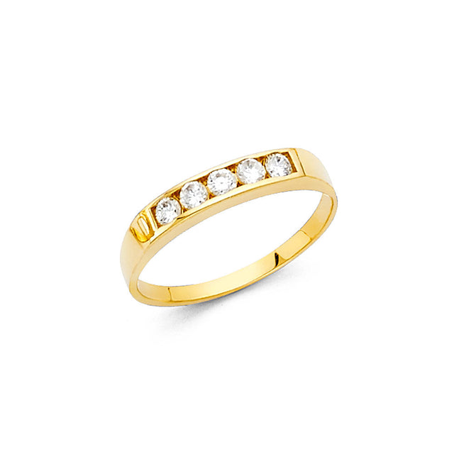 14K Yellow Gold Baby Five-Stone Band Ring on White Background