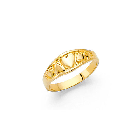 14K Yellow Gold Baby Open Hearts Band Ring on White Background