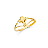 14K Yellow Gold Baby Cross Openwork Ring on White Background