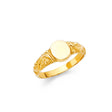 14K Yellow Gold Children's Round Disc Signet Ring on White Background