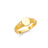 14K Yellow Gold Children's Round Disc Signet Ring on White Background