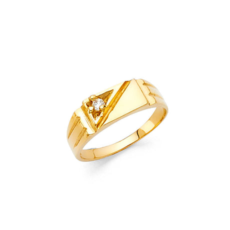14K Yellow Gold Baby Round-Accent Diagonal Band Ring on White Background