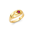 14K Yellow Gold Children's Red Flower-Accent Signet Ring on White Background