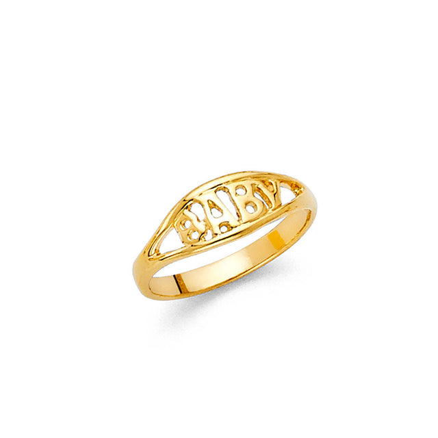 14K Yellow Gold Baby Cutout Nameplate Ring on White Background