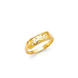 14K Yellow Gold Baby Script Cutout Nameplate Ring on White Background