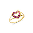 14K Yellow Gold Baby Pink Halo Open Heart Ring on White Background