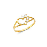 14K Yellow Gold Baby Three-Stone Open Heart Ring on White Background