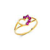 14K Yellow Gold Baby Pink Cluster Open Heart Ring on White Background