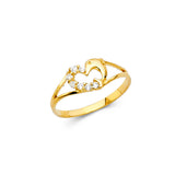 14K Yellow Gold Baby Clear-Cluster Open Heart Ring on White Background