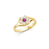14K Yellow Gold Baby Red-Center Flower Cluster Ring on White Background