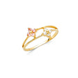 14K Yellow Gold Baby Pink Bow and Flower Ring