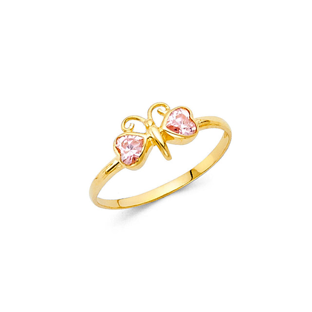 14K Yellow Gold Baby Pink Butterfly Ring