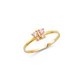 14K Yellow Gold Baby Pink Butterfly Accent Ring