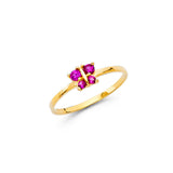 14K Yellow Gold Baby Fuchsia Butterfly Bow Ring