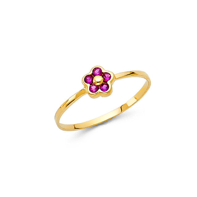 14K Yellow Gold Baby Fuchsia Flower Ring