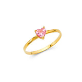 14K Yellow Gold Baby Pink Heart Solitaire Ring