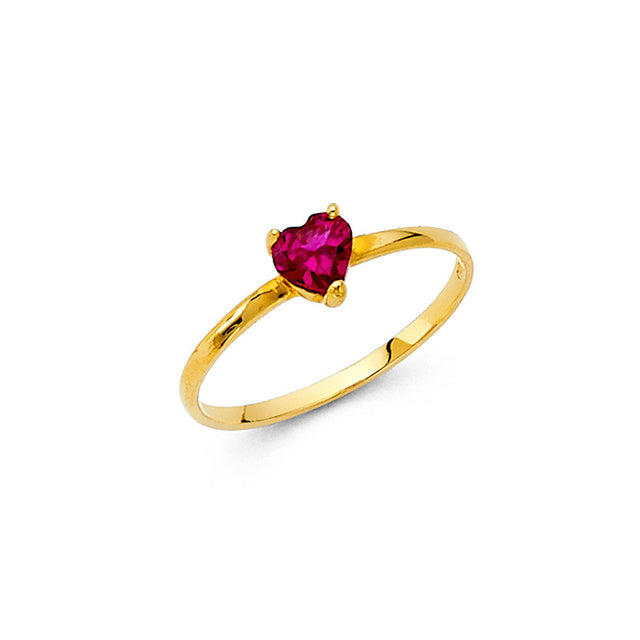 14K Yellow Gold Baby Red Heart Solitaire Ring