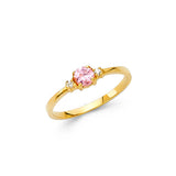 14K Yellow Gold Baby Pink Three-Stone Ring