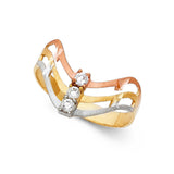 14K Tricolor Gold Slim Center-Stripe Semanario Ring