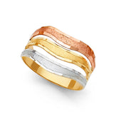 14K Tricolor Gold Diamond-Cut Wave Semanario Ring