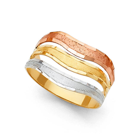 14K Tricolor Gold Diamond-Cut Wave Semanario Ring