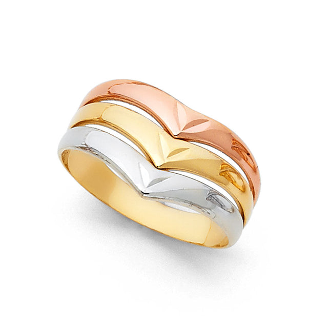 14K Tricolor Gold Stacked-Wave Semanario Ring