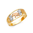 14K Tricolor Gold Lucky Elephant Band Ring