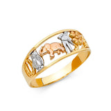 14K Tricolor Gold Lucky Elephant Band Ring